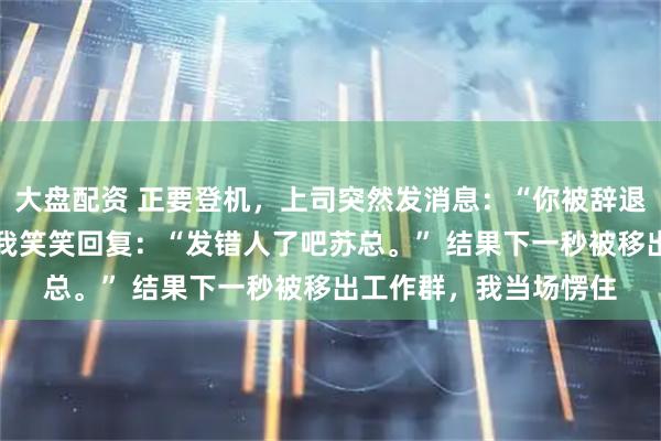 大盘配资 正要登机，上司突然发消息：“你被辞退了，回公司交接。” 我笑笑回复：“发错人了吧苏总。” 结果下一秒被移出工作群，我当场愣住